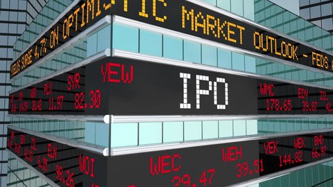 IPO Initial Private Offering Stock Market Ticker Building 3d Illustration