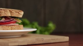 tasty sandwich on white plate slider motion