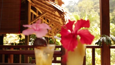 Two cocktails on an open air balcony in Indonesia