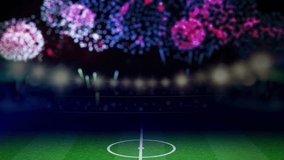football stadium and blurred fireworks for celebration and anniversary concept background