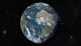 Realistic 3D earth rotating in space 4K animation. Earth view from outer space and globe rotation 4K footage. World spinning animation from the satellite view with a dark background. Space exploration