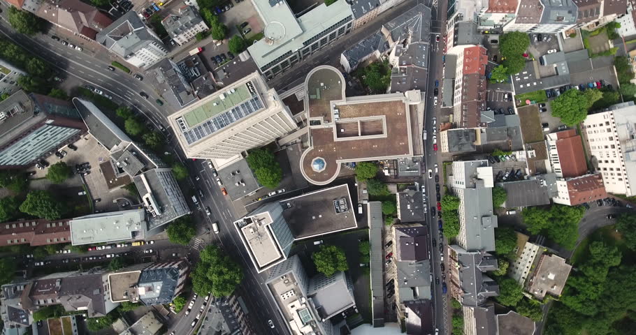 Frankfurt City Buildings and Streets Top Down Panorama