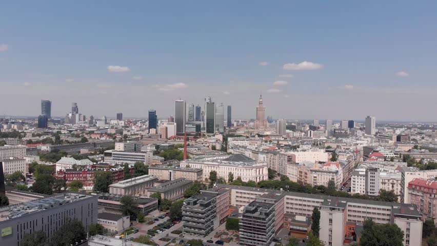 Warsaw city center aerial view