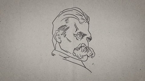 Hand Drawing 4k video of portrait of the great philosopher, poet and cultural critic Friedrich Nietzsche, sketch on 3 different backgrounds, paper, chalkboard background, green screen background