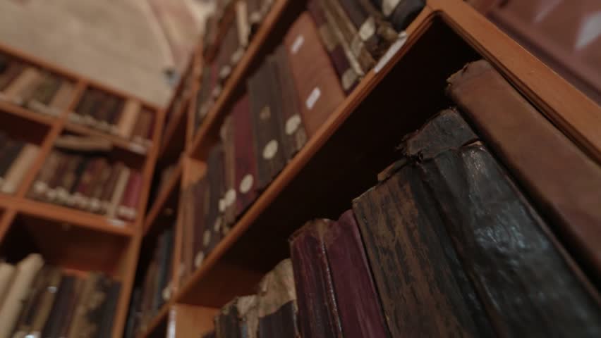 Religious Manuscript books in library Royalty-Free Stock Footage #1013048690