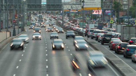 Huge Car Traffic on a City Highway Timelapse Motion