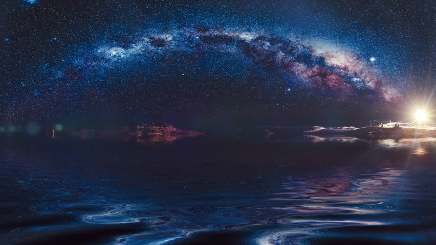 Milky Way in Antarctica on Vernadsky Station. Thousand of stars reflected in ocean. Water waves motion. Night scene. Beauty world, travel, holidays. Nature landscape. 3D render. Slow motion 4K footage | Shutterstock HD Video #1013065943
