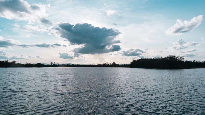 Dramatic stormy scenery countryside at reservoir and  beautiful clouds ,landscape timelapse
