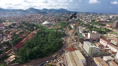 Drone flyover city of Yaoundé park at the center of town