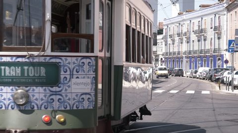 Tram Tour In Lisbon, Portugal. LISBON, PORTUGAL - 23 JUNE 2018; Trams in Lisbon are the best methods of transport for getting around the city. Also one of the most important tourist attractions. 