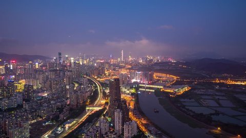 4K, Timelapse of Shenzhen financial street
 from day to night. Panoramic skyline and buildings,China