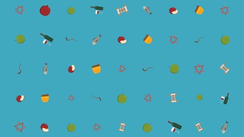 Rosh Hashanah holiday flat design animation background with traditional symbols. loop with alpha channel.