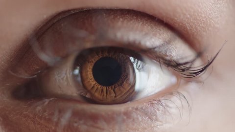 close up human eye opening iris contracting optical beauty macro