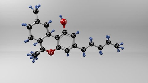 Tetrahydrocannabinol molecule. Molecular structure of THC, psychoactive compound in marijuana. 
