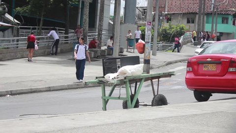 Medellin, Colombia - July 2, 2018: Street movement of the Santo Domingo neighborhood in Medellin