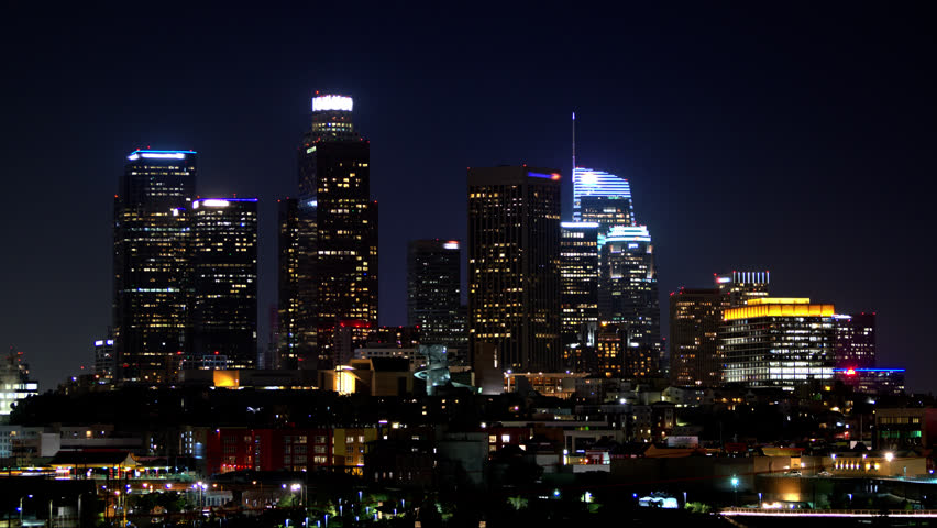 Los Angeles Downtown Night Time Stock Footage Video (100% Royalty-free ...