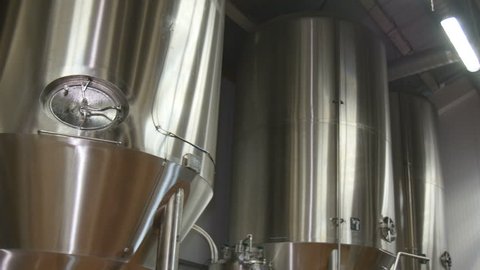 Panorama of tanks for the storage and fermentation of beer at the brewery