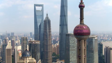 SHANGHAI, CHINA - CIRCA October 2016 Aerial view of lujiazui in shanghai,pu dong drone footage.