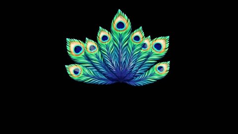 Peacock Feathers Multicolor Alpha Matte 3D Rendering Animation