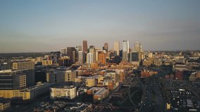 4k aerial drone footage - City of Denver Colorado at Sunset