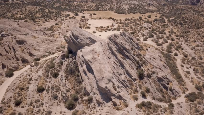 Aerial top shot of the breathtaking Vasquez Rocks in Los Angeles County