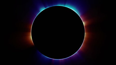 Beautiful cg animation of abstract multicolored eclipse. Seamless loop motion graphics background in 4K.