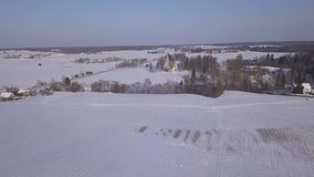 Winter field Krimulda Latvia aerial drone top view 4K UHD video