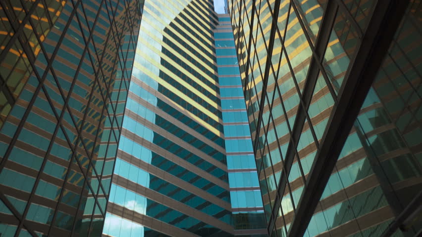 Business company office buildings. Low angle view of concrete and glass skyscrapers. Futuristic modern architecture building Royalty-Free Stock Footage #1013198225