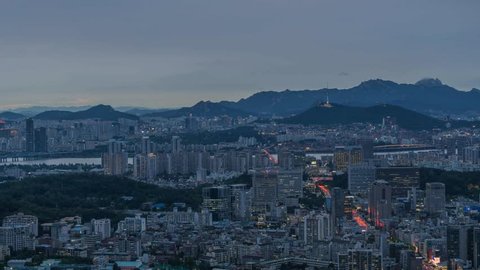 Time lapse Downtown skyline of Seoul, South Korea with Seoul Tower.