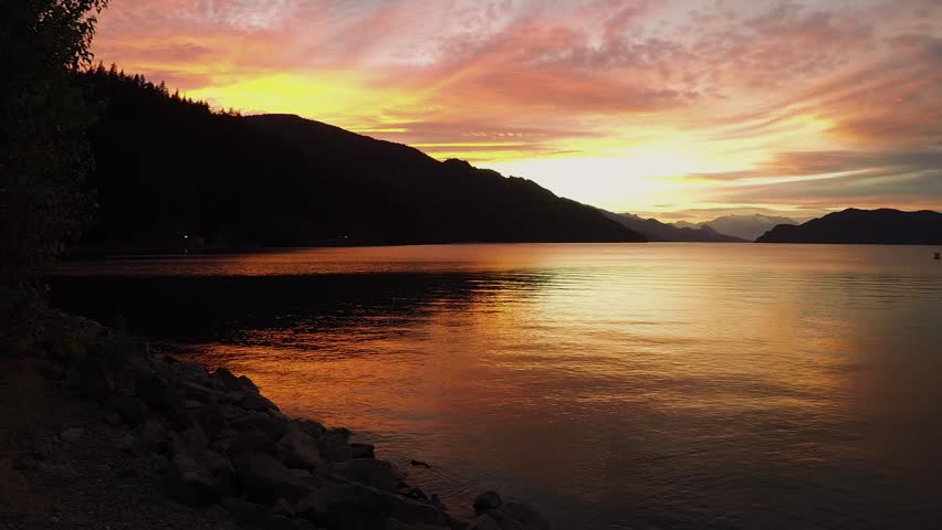 Beautiful sunset in the mountains at a lake in Canada.