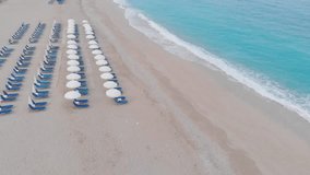 Aerial drone view of empty beach in the morning, Lefkada island, Greece