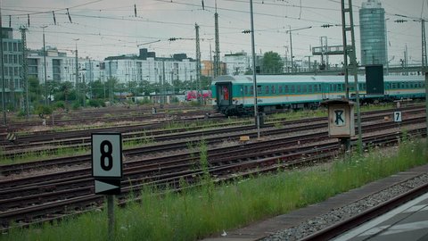 Munich, Germany - July 02, 2018: Train on track near  central station in Munich, Bavaria, Germany, Europe.