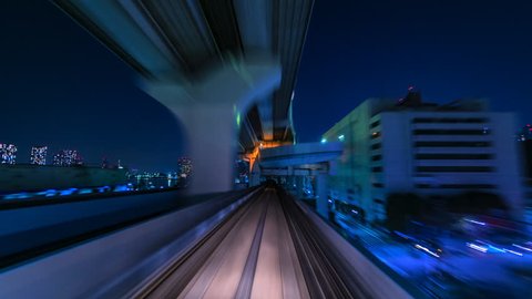 4K.Time lapse automatic train fast speed at Tokyo city of Japan asia is a famous place in Japan Asia Odaiba line