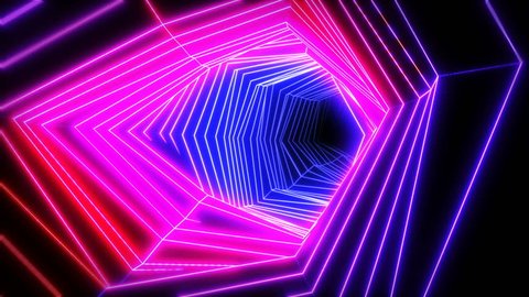 Neon low poly grid tunnel animation. Seamless retro futuristic background. 库存视频