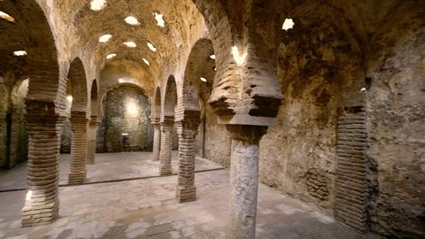 Panorama of the interior of the arabic baths in Ronda, Spain.