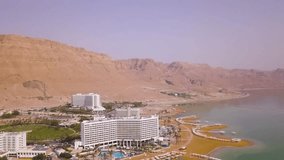 Dead sea hotels beach 4k aerial footage