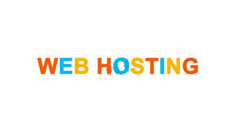 internet term WEB HOSTING from letters of different colors appears behind small squares. Then disappears. Alpha channel Premultiplied - Matted with color white