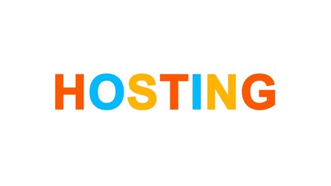 internet term HOSTING from letters of different colors appears behind small squares. Then disappears. Alpha channel Premultiplied - Matted with color white
