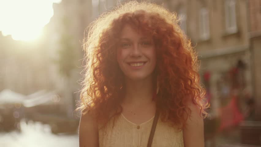 Redhead Curly Hair Outdoor Stock Video Footage 4K A