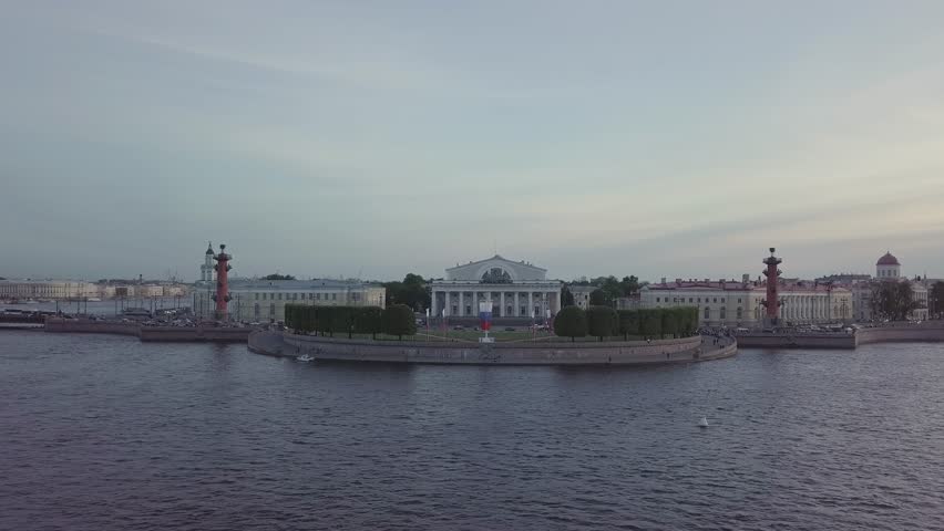 view of the center Saint Petersburg Rostral column Old Stock Exchange 4K