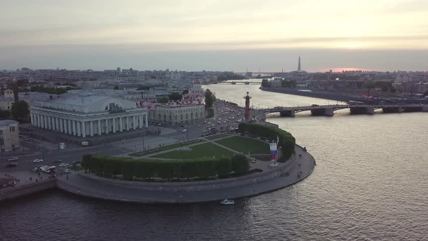 view of the center Saint Petersburg Rostral column Old Stock Exchange 4K