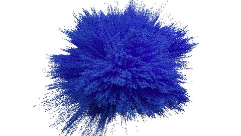 Blue powder ball explosion on white background. Blue cloud. Blue dust explosion. Paint holi. Freeze motion of blue powder.