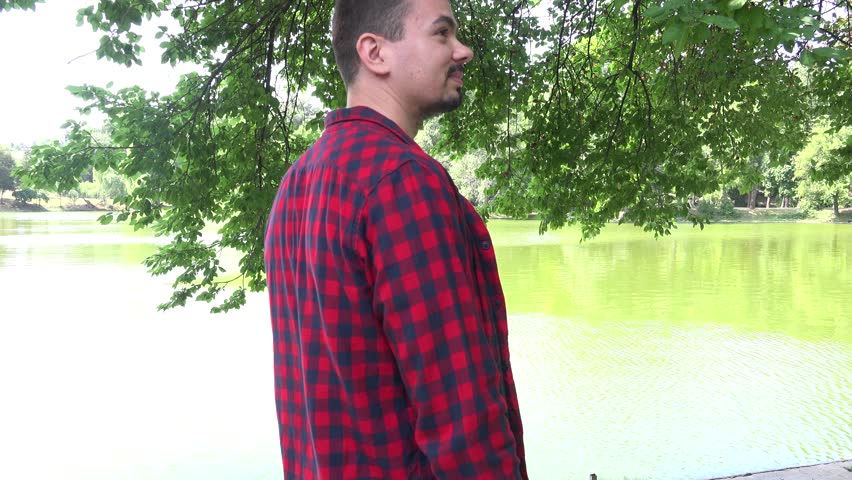 Being surprised by his young wife handsome man hugging love his companion smile