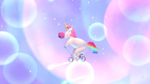 3d funny unicorn riding bike and shooting stars animation. (Looped)