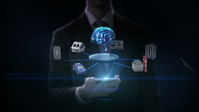 Businessman slide touch smart phone, mobile, Smart house, Factory, Building, Car, Mobile, internet sensor connect 'Digital brain' technology, artificial intelligence. 4k movie. - Powered by Shutterstock - Get 15% off with code: PIKWIZARD15