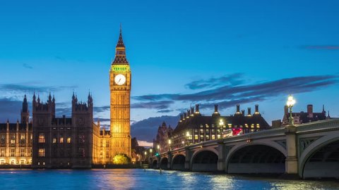4K Timelapse of BigBen in clear sky day in England, UK. And Westminster Bridge the place that been historical and iconic landmark of London