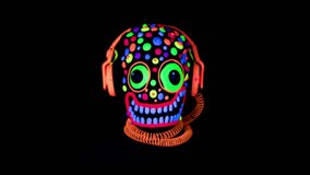 freaky monster UV fluorescent scary mask with headphones