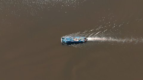 Boat on Odra river in Poland / 4K Drone Video