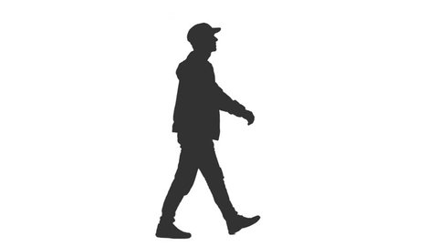 Silhouette Man Walking Jacket Cap Side Stock Footage Video (100% ...