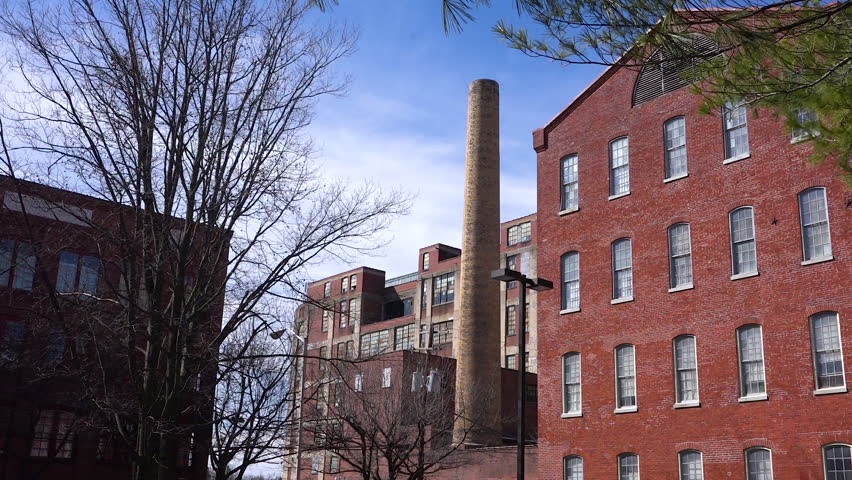 READING, PENNSYLVANIA - CIRCA 2017 - An establishing shot of apartments in an industrial warehouse district of Reading, Pennsylvania.